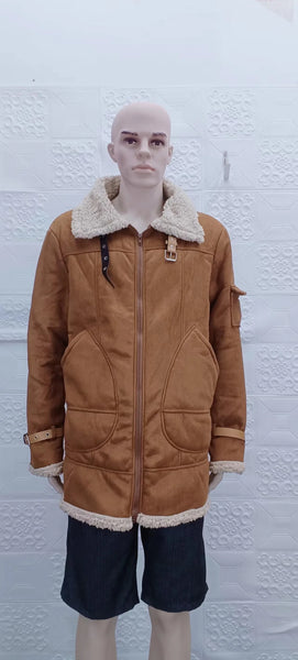 Men’s Leather Bomber Jacket – Fleece-Lined, Fur Lapel Collar, Warm Winter Coat, Plus Size Pilot Style