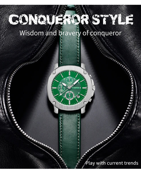 OCHSTIN Men’s Quartz Chronograph Watch – Waterproof, Leather Strap, Multifunction, Casual Business Style