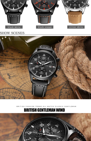 OCHSTIN Men’s Sports Watch – Waterproof Quartz, Calendar, Three-Eye Dial, Leather Strap, Fashion Casual