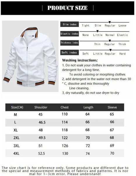 Men's Waterproof Bomber Jacket – Stand Collar Windbreaker Zip-Up Sports Coat for Autumn & Winter Outdoor Wear