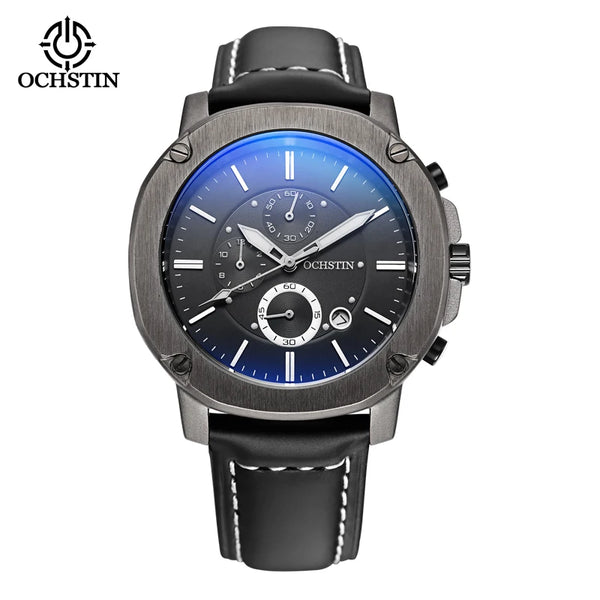 OCHSTIN Men’s Quartz Chronograph Watch – Waterproof, Leather Strap, Multifunction, Casual Business Style