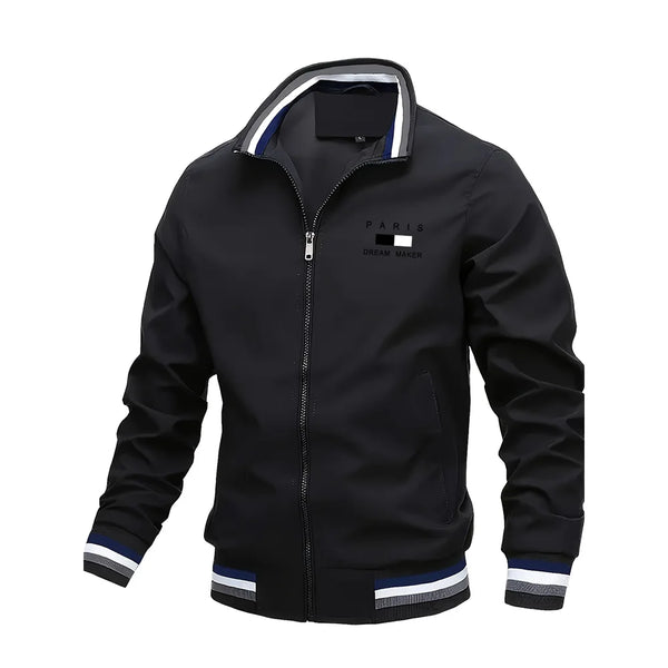 Men's Oversized Bomber Jacket – Spring Autumn Varsity Coat, Zipper, Stand Collar, Designer