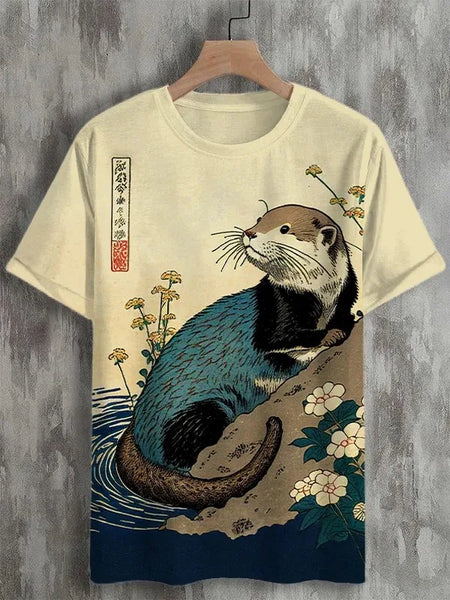 3D Japanese Ukiyo-e Graphic Tee – Casual O-Neck Shirt for Men