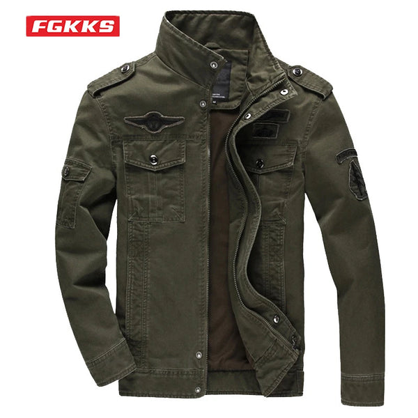 GKKS Men's Military Bomber Jacket – 2023 Autumn Casual Cotton Workwear, Loose Fit