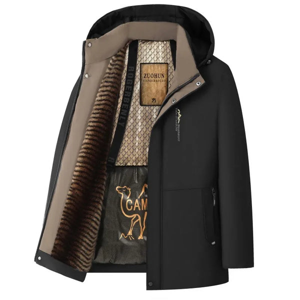 Men's Luxury Camel Fleece Parka Jacket – Top-Grade 5-Layer Tech Windbreaker Coat, Heavy Plush Lining Winter Outerwear