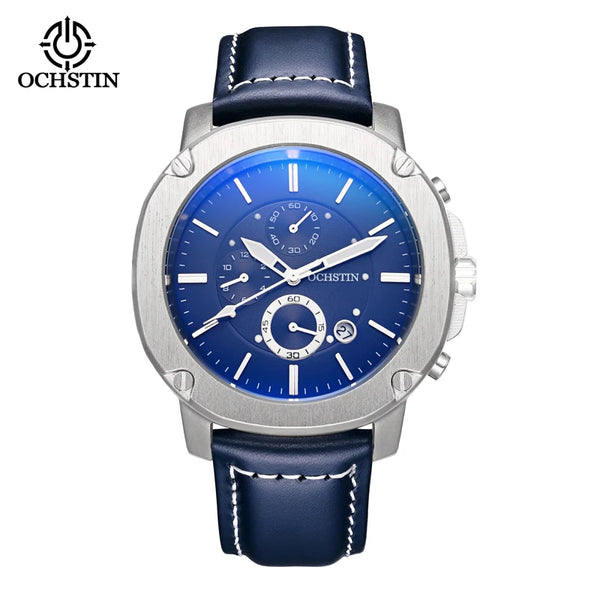 OCHSTIN Men’s Quartz Chronograph Watch – Waterproof, Leather Strap, Multifunction, Casual Business Style