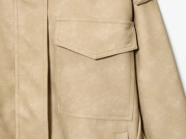 Women's Oversized Suede Bomber Jacket – Zip Up, Demi-Season, Winter Outerwear