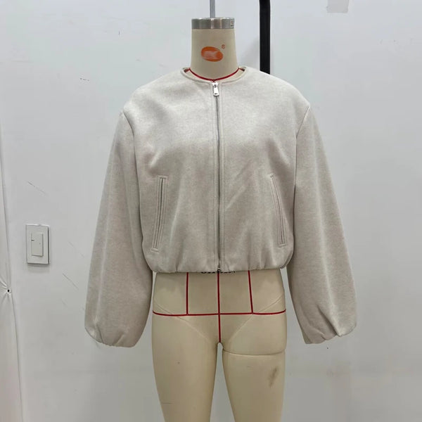 MUJER 2025 Women's Fleece Bomber Jacket – Soft Cropped Zip-Up Sports Coat, Long Sleeve Winter Outerwear