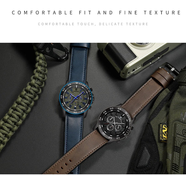 OCHSTIN Men’s Quartz Watch – Waterproof, Leather Strap, 24-Hour Display, Multifunction Classic Wristwatch