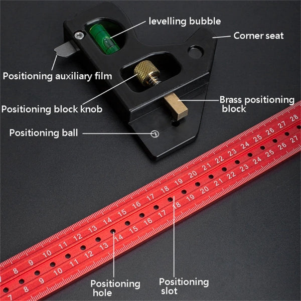 Heavy Duty Woodworking Combination Angles Ruler Aluminum Alloy Ruler 90/45 Degree Measuring Tool with Level & Needle
