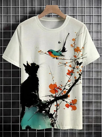 3D Japanese Ukiyo-e Graphic Tee – Casual O-Neck Shirt for Men