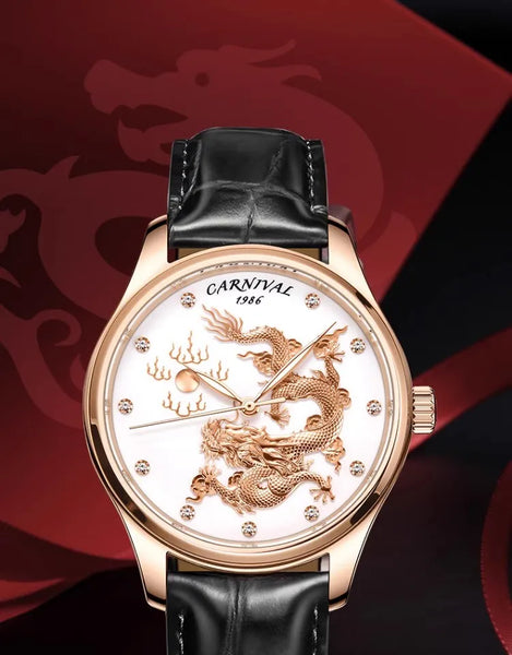 CARNIVAL Men’s Automatic Watch – NH36 Movement, Waterproof Mechanical Dress Wristwatch, Luxury Gold Dragon