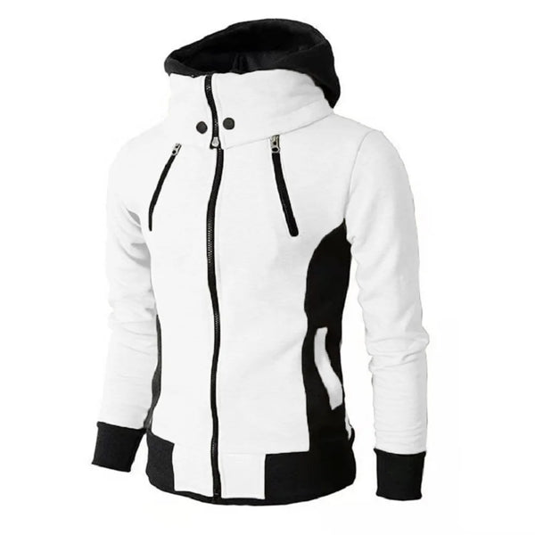 Men's Hooded Fleece Bomber Jacket – Autumn Winter Zip Coat, Scarf Collar, Slim Fit