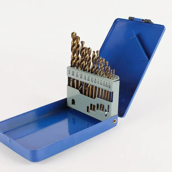 13Pcs Cobalt Drill Bits Set 1/16-1/4 inch, M35  Twist Jobber Length for Hardened Metal, Stainless Steel, Cast Iron and Wood