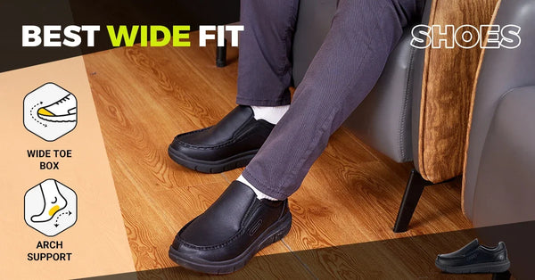 FitVille Men's Wide Width Slip-On Shoes – Leather Casual Footwear, Lightweight for Swollen Feet, Arch Support & Pain Relief