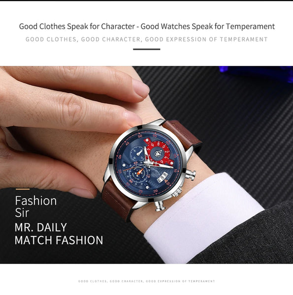 OCHSTIN Men’s Quartz Watch – Waterproof, Leather-Covered Rubber Strap, Classic Casual Wristwatch