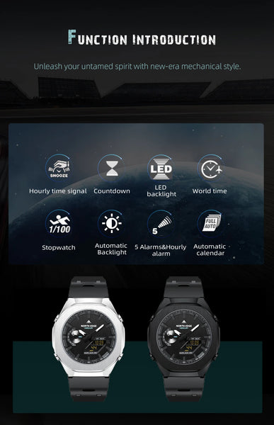 NORTH EDGE MERCURY Sports Watch – Digital Quartz, Stopwatch, World Time, 50M Waterproof