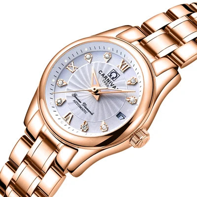 CARNIVAL Women’s Automatic Watch – Luxury Sapphire Mechanical, Calendar, Luminous, Waterproof Reloj Mujer