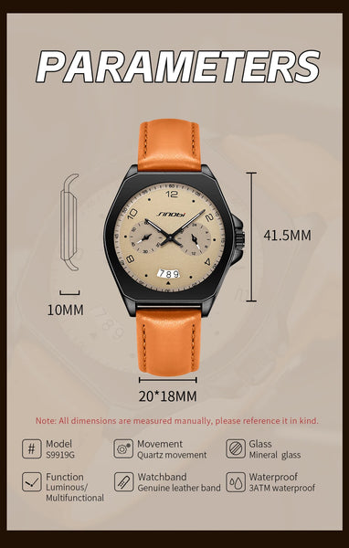 SINOBI Men’s Quartz Watch – Fashion Leather Strap, Waterproof, Top Brand Gift Wristwatch