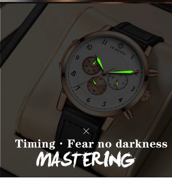 OCHSTIN Commander Men’s Watch – Quartz Movement, Magnetic Buckle, Waterproof, Leather-Rubber Strap