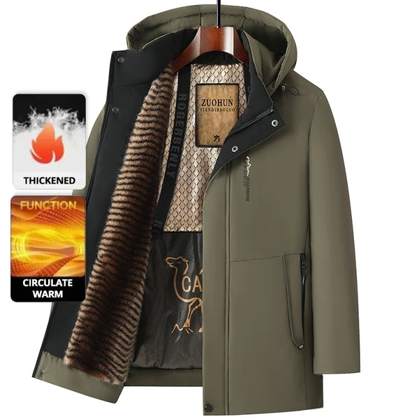 Men's Luxury Camel Fleece Parka Jacket – Top-Grade 5-Layer Tech Windbreaker Coat, Heavy Plush Lining Winter Outerwear