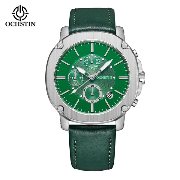 OCHSTIN Men’s Quartz Chronograph Watch – Waterproof, Leather Strap, Multifunction, Casual Business Style