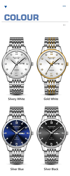 GUANQIN Men's Luxury Quartz Watch – Dual-Language Date, Waterproof, Luminous