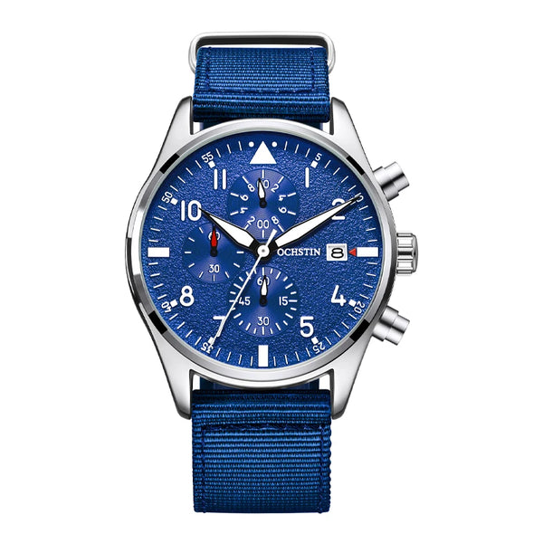 OCHSTIN Men’s Sports Watch – Waterproof Quartz, Calendar, Three-Eye Dial, Leather Strap, Fashion Casual