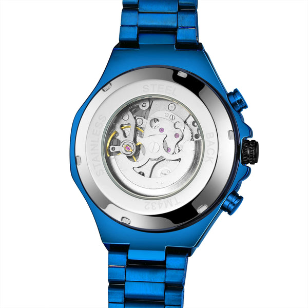 2024 Blue Dial Stainless Steel Skeleton Mechanical Automatic Watch Military Waterproof Male Wrist Watches High End Luxury