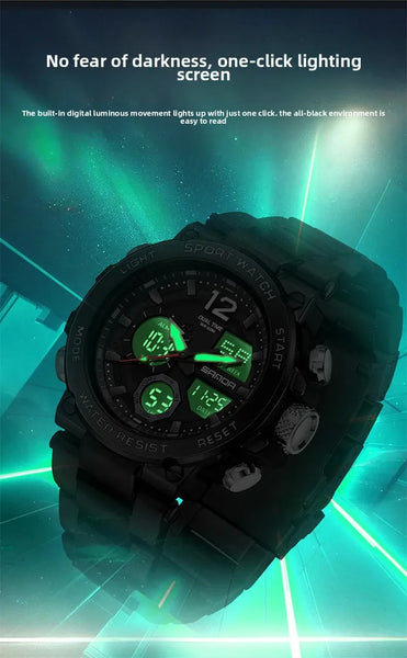 Solar-Powered Business Watch – Dual Display, Steel Band, Luminous Hands