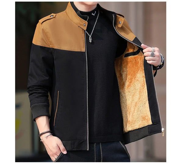 DIMUSI Men's Winter Bomber Jacket – Fleece-Lined, Stand Collar, Warm Casual Outerwear