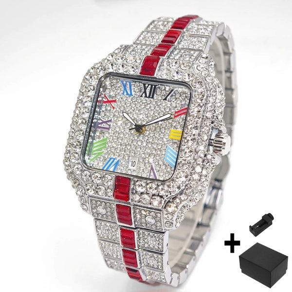 2025 Men's Luxury Watch – Rainbow Dial, Diamond Bling, Waterproof, Hip Hop Style