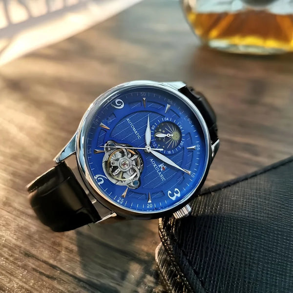 High-End Men’s Watch – Skeleton Dial, Automatic Movement, Leather Band, Business Style, No Battery Needed