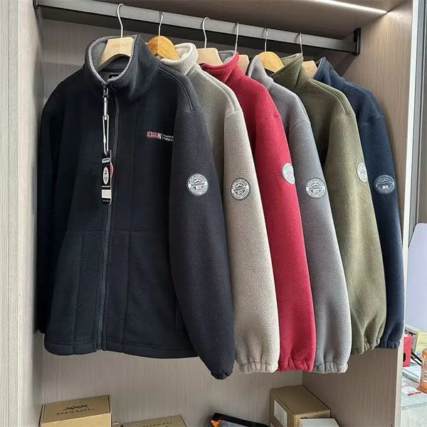 Norway Men’s Winter Fleece Jacket Coat – Thick Warm Casual Zip-Up, Stand Collar, Ameika Style