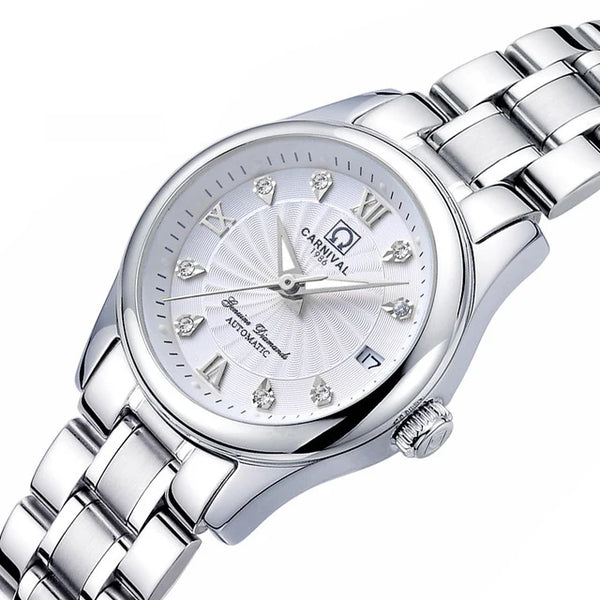 CARNIVAL Women’s Automatic Watch – Luxury Sapphire Mechanical, Calendar, Luminous, Waterproof Reloj Mujer