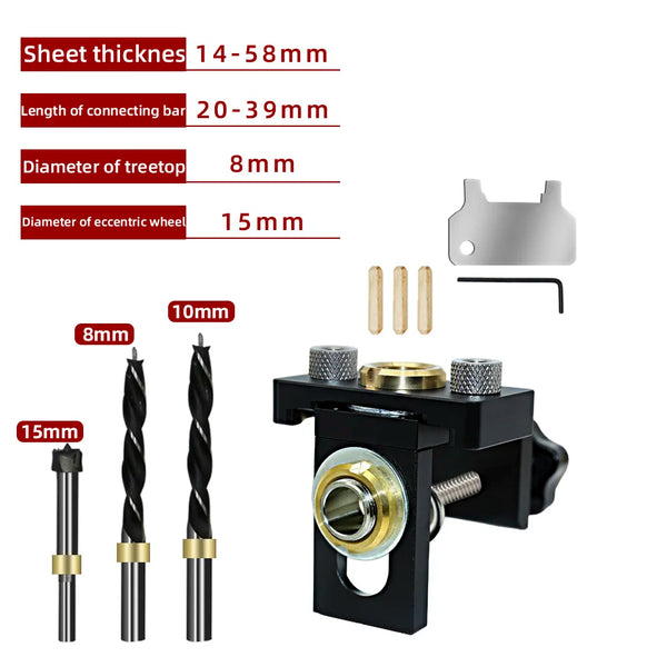 3 In 1 Adjustable Woodworking Drilling Guide Locator Puncher Tools Wood Doweling Jigs for Eccentric Wheel Wooden Panel Splicing