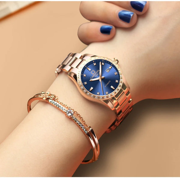 CARNIVAL Women’s Automatic Watch – Rose Gold, Stainless Steel, Calendar, Luminous, Waterproof Mechanical 8685