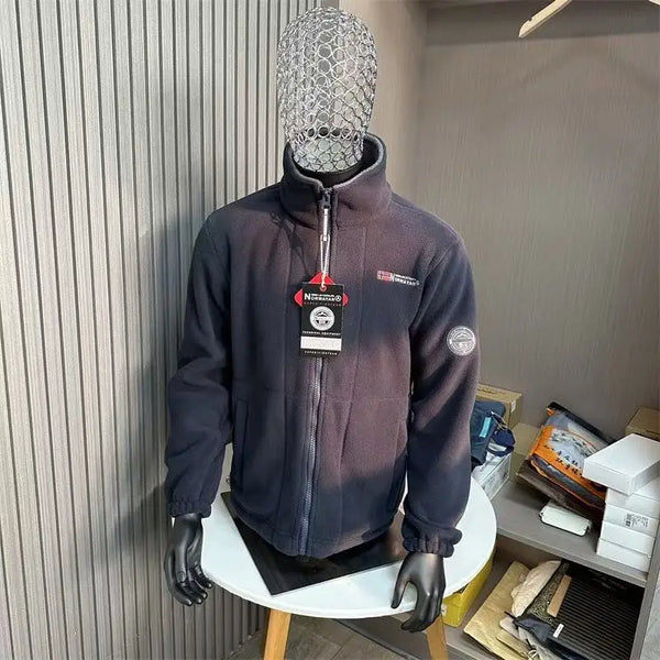 Norway Men’s Winter Fleece Jacket Coat – Thick Warm Casual Zip-Up, Stand Collar, Ameika Style