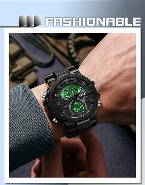 Solar-Powered Business Watch – Dual Display, Steel Band, Luminous Hands