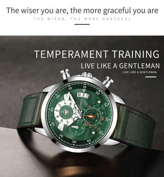 OCHSTIN Men’s Quartz Watch – Waterproof, Leather-Covered Rubber Strap, Classic Casual Wristwatch