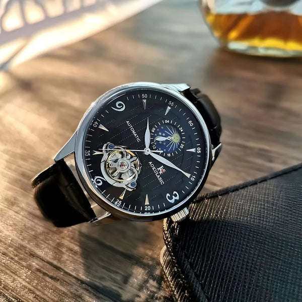 High-End Men’s Watch – Skeleton Dial, Automatic Movement, Leather Band, Business Style, No Battery Needed