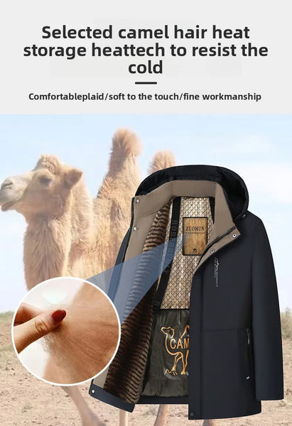 Men's Luxury Camel Fleece Parka Jacket – Top-Grade 5-Layer Tech Windbreaker Coat, Heavy Plush Lining Winter Outerwear