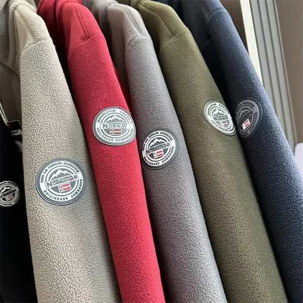 Norway Men’s Winter Fleece Jacket Coat – Thick Warm Casual Zip-Up, Stand Collar, Ameika Style