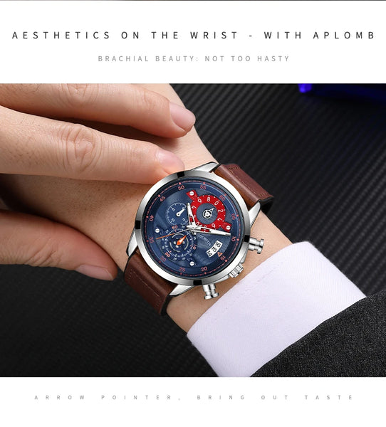 OCHSTIN Men’s Quartz Watch – Waterproof, Leather-Covered Rubber Strap, Classic Casual Wristwatch