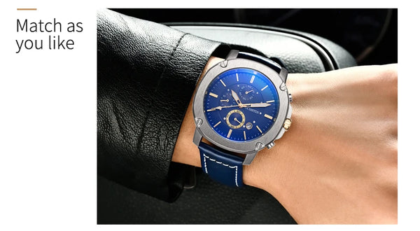 OCHSTIN Men’s Quartz Chronograph Watch – Waterproof, Leather Strap, Multifunction, Casual Business Style