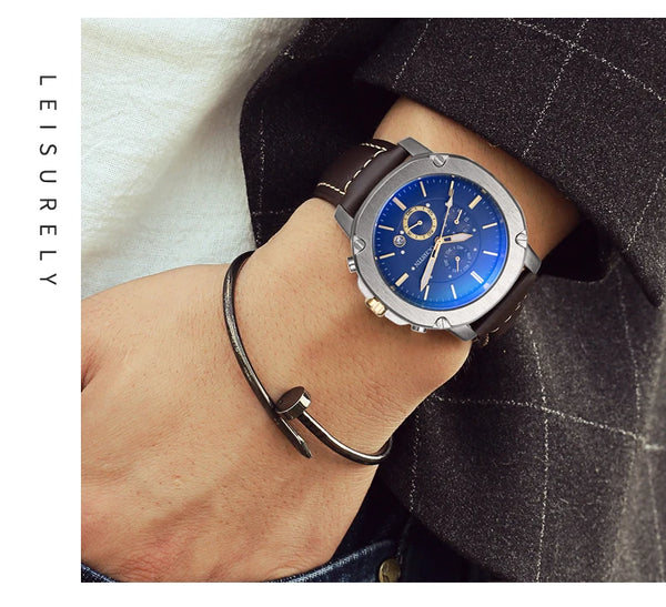 OCHSTIN Men’s Quartz Chronograph Watch – Waterproof, Leather Strap, Multifunction, Casual Business Style