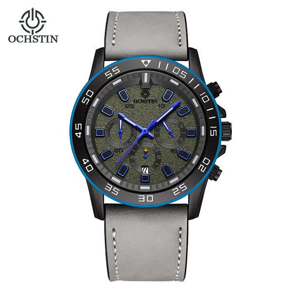 OCHSTIN Men’s Quartz Watch – Waterproof, Leather Strap, 24-Hour Display, Multifunction Classic Wristwatch