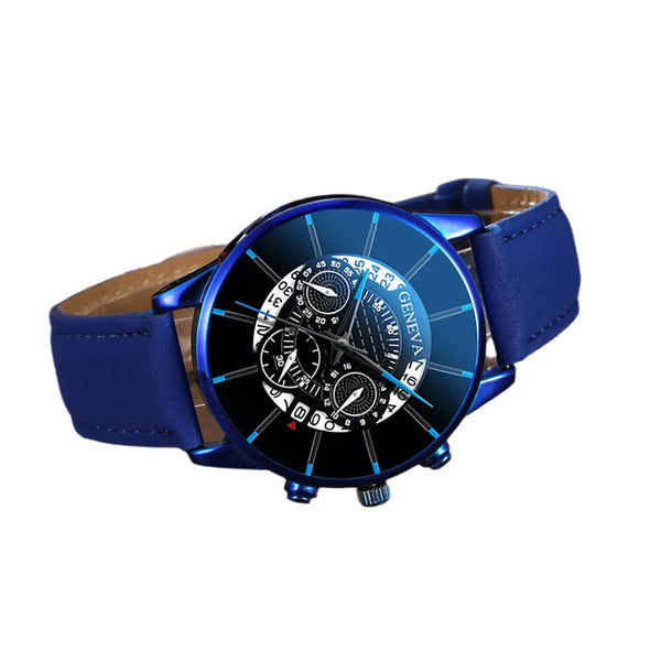 3pcs Men's Fashion Atmospheric Simple Trend Large Disc Business Quartz Watch High-end Luxury Blue Bracelet Two-Piece Set