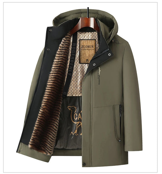 Men's Luxury Camel Fleece Parka Jacket – Top-Grade 5-Layer Tech Windbreaker Coat, Heavy Plush Lining Winter Outerwear