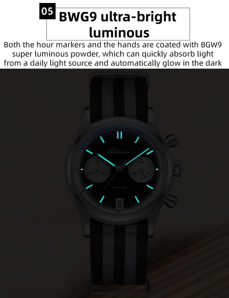 ADDIESDIVE Top Brand Man Watch BGW9 Super Luminous 10Bar Waterproof Bubble Mirror Glass VK64 Chronograph Quartz Steel Wristwatch